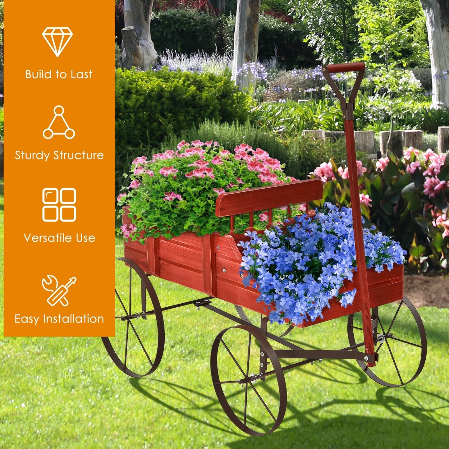 Wooden Garden Flower Planter Wagon