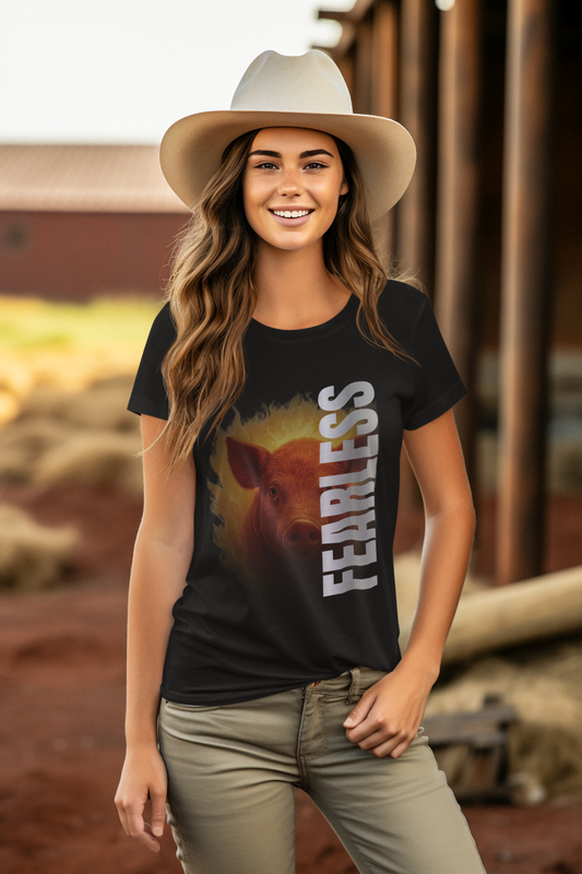 FEARLESS Pig Graphic Tee - Bold Farm Animal Art Shirt