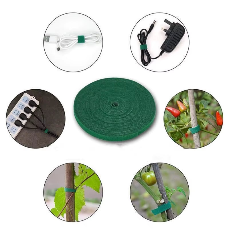 10 Roll Nylon Plant Ties Plant Bandage Hook Tie Loop Adjustable Plant Support Reusable Fastener Tape for Home Garden Accessories