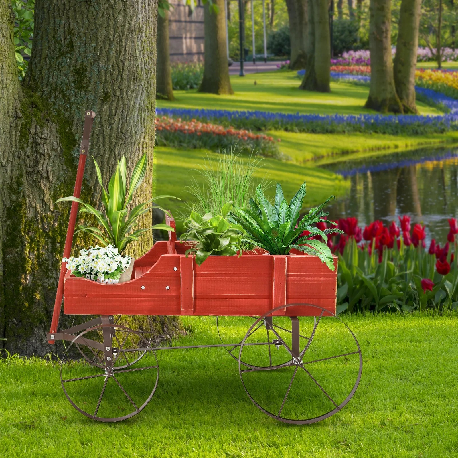 Wooden Garden Flower Planter Wagon 