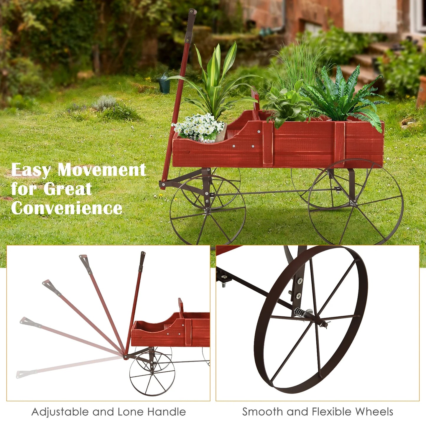 Wooden Garden Flower Planter Wagon 
