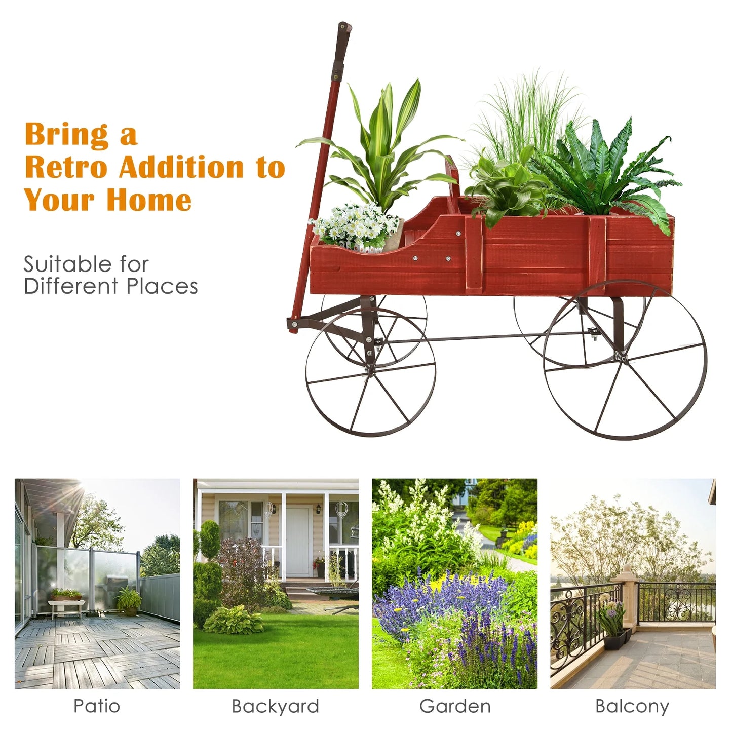Wooden Garden Flower Planter Wagon 
