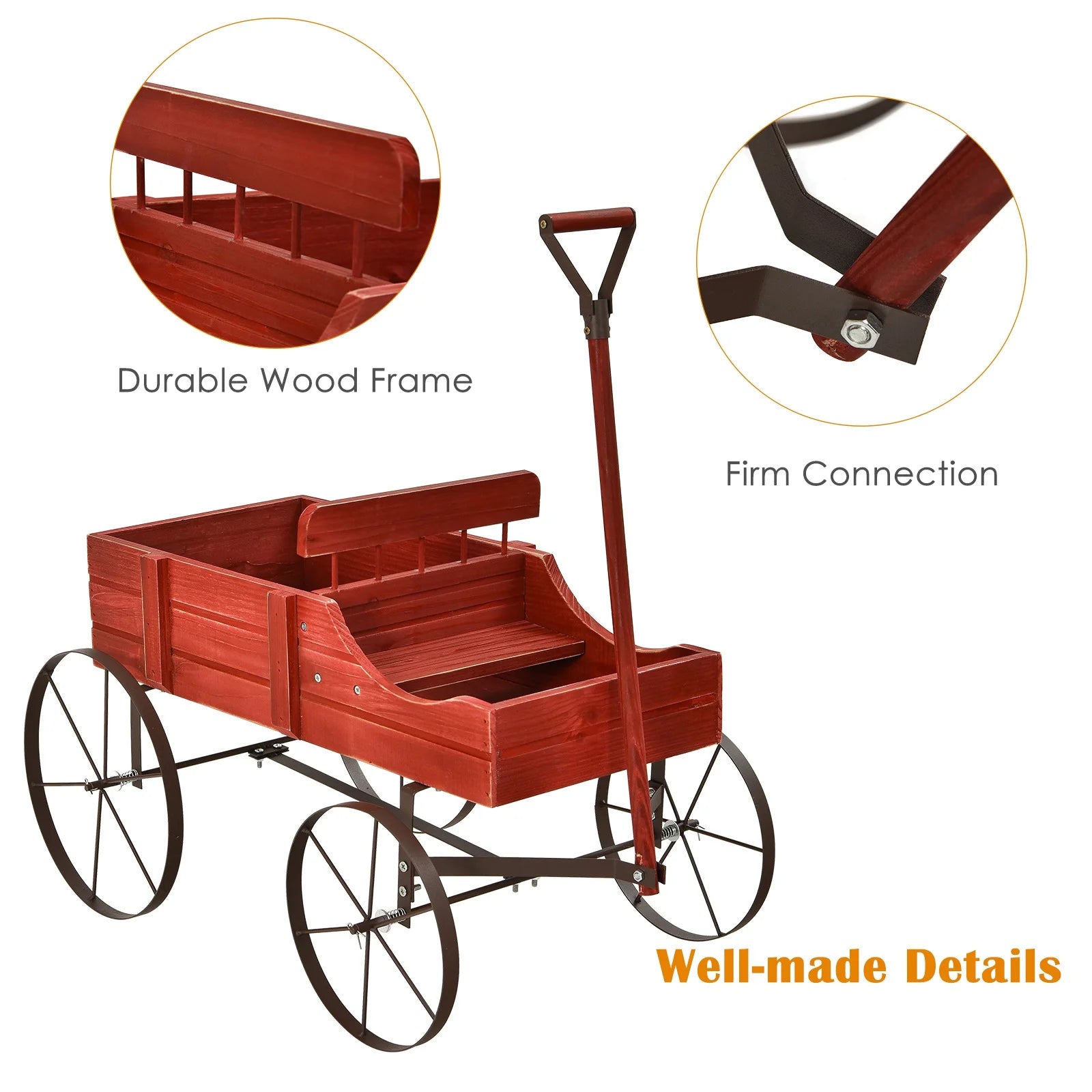 Wooden Garden Flower Planter Wagon 