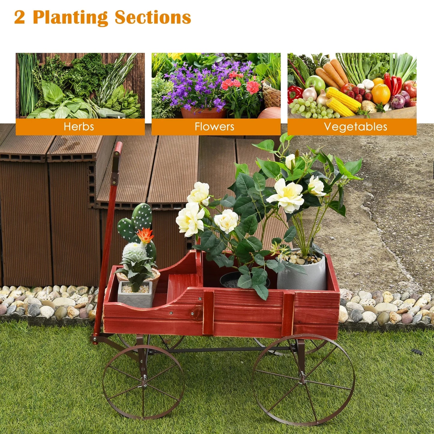 Wooden Garden Flower Planter Wagon 